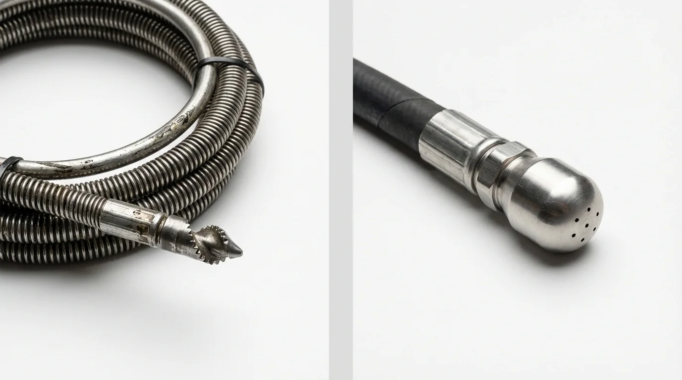 Drain snake cable and hydro jetting nozzle used for drain cleaning in Imperial, NE