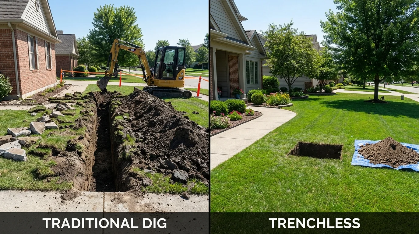 Trenchless sewer repair with minimal yard damage versus traditional excavation in Imperial, NE